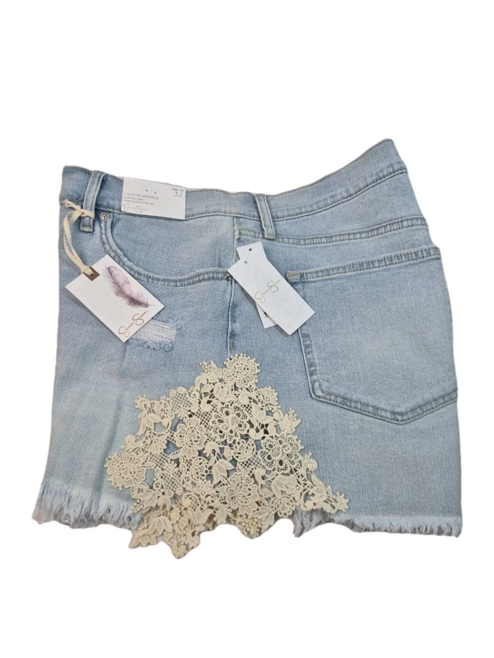 Jessica Simpson Hug Me Jean Shorts Buttercup Size 30 Frayed Button Fly Blue 31 - Picture 4 of 13